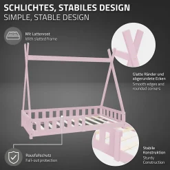 Ml-Design Lit d'enfant Tipi 80x160cm rose en bois de pin massif style indien avec sommier matelas*Enfant Lit Enfant