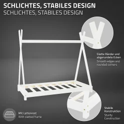 Lit d'enfant Tipi 70x140 cm blanc simple en bois de pin sommier à lattes style indien><noscript><img width=