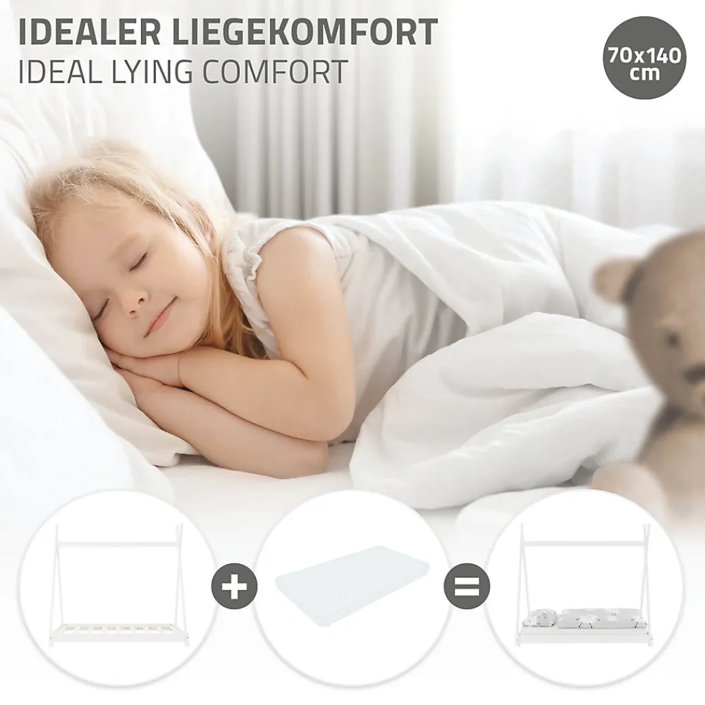 Lit d'enfant Tipi 70x140 cm blanc simple en bois de pin sommier à lattes style indien>Ml-Design Clearance