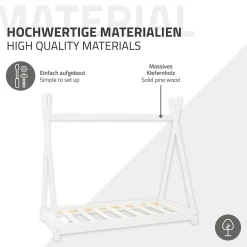 Lit d'enfant Tipi 70x140 cm blanc simple en bois de pin sommier à lattes style indien><noscript><img width=