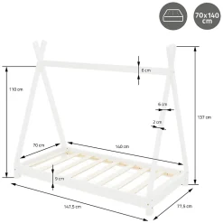 Lit d'enfant Tipi 70x140 cm blanc simple en bois de pin sommier à lattes style indien><noscript><img width=