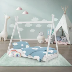 Lit d'enfant Tipi 70x140 cm blanc simple en bois de pin sommier à lattes style indien><noscript><img width=