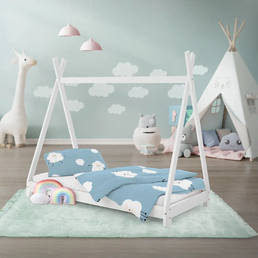 Lit d'enfant Tipi 70x140 cm blanc simple en bois de pin sommier à lattes style indien>Ml-Design Clearance