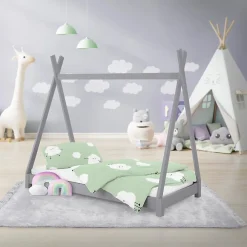 Ml-Design Lit d'enfant Tipi 70x140 cm gris clair simple en bois de pin sommier à lattes style indien*Enfant Lit Enfant