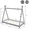 Ml-Design Lit d'enfant Tipi 80x160 cm gris clair simple bois de pin avec sommier lattes style indien*Enfant Lit Enfant