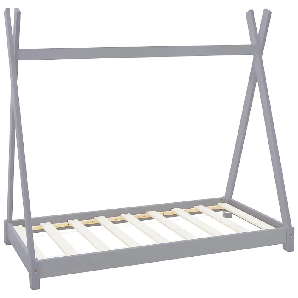 Ml-Design Lit d'enfant Tipi 80x160 cm gris clair simple bois de pin avec sommier lattes style indien*Enfant Lit Enfant