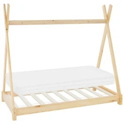 Lit d'enfant Tipi 70x140cm naturel en bois de pin massif avec sommier matelas style indien>Ml-Design Online