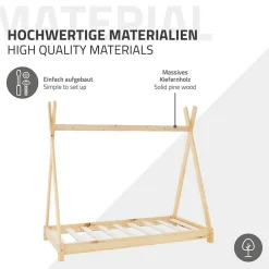 Lit d'enfant Tipi 70x140cm naturel en bois de pin massif avec sommier matelas style indien><noscript><img width=