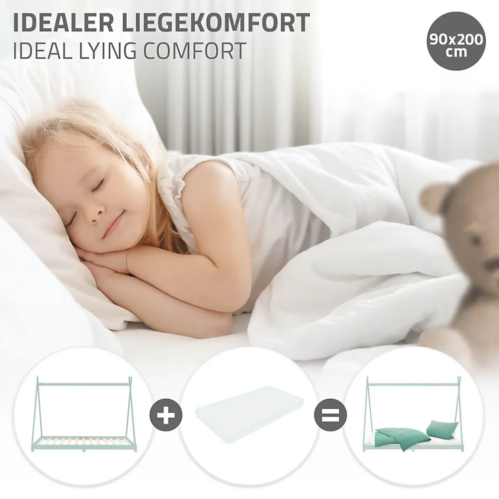 Lit d'enfant Tipi 90x200cm menthe simple en bois de pin avec sommier à lattes style indien>Ml-Design Clearance