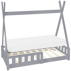Ml-Design Lit d'enfant Tipi 70x140 cm gris clair en bois de pin avec sommier matelas style indien*Enfant Lit Enfant