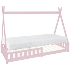 Lit d'enfant Tipi 90x200 cm rose en bois de pin massif avec matelas H:16 cm style indien>Ml-Design Clearance