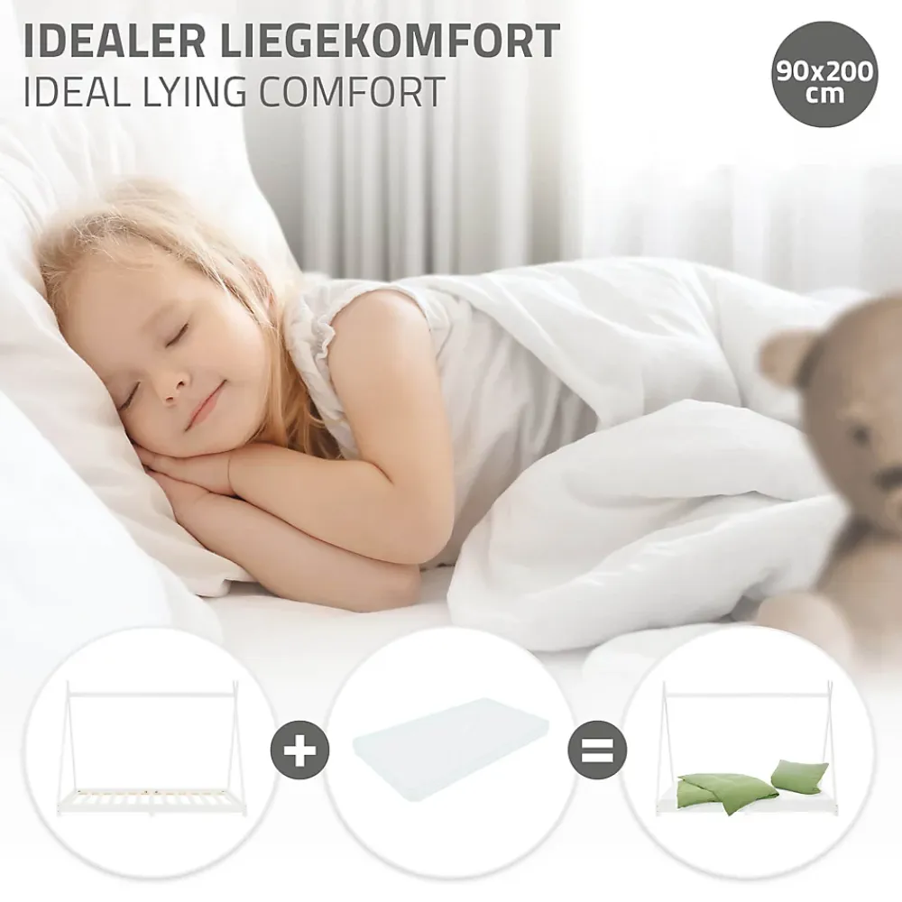 Ml-Design Lit d'enfant Tipi 90x200 cm blanc simple en bois de pin avec sommier à lattes style indien*Enfant Lit Enfant