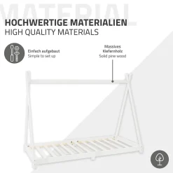 Ml-Design Lit d'enfant Tipi 90x200 cm blanc simple en bois de pin avec sommier à lattes style indien*Enfant Lit Enfant