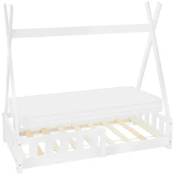 Ml-Design Lit d'enfant Tipi 70x140 cm blanc en bois de pin massif avec sommier matelas style indien*Enfant Lit Enfant