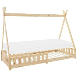 Lit d'enfant Tipi 90x200 cm naturel cadre en bois de pin style indien avec matelas H:10 cm>Ml-Design Clearance