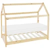Lit d'enfant 80x160 cm naturel en bois de pin massif style maison avec sommier et matelas>Ml-Design Online