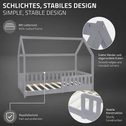 Ml-Design Lit d'enfant 80x160 cm gris clair bois de pin massif style maison avec sommier et matelas*Enfant Lit Enfant