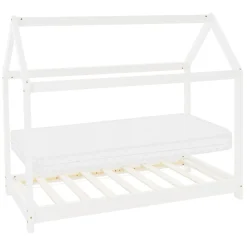 Ml-Design Lit d'enfant 70x140 cm blanc en bois de pin massif style maison avec sommier et matelas*Enfant Lit Enfant