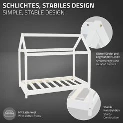 Ml-Design Lit d'enfant 70x140 cm blanc en bois de pin massif style maison avec sommier et matelas*Enfant Lit Enfant