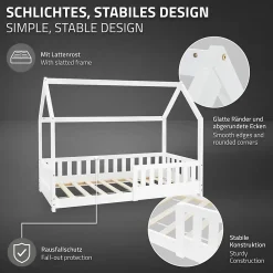 Ml-Design Lit d'enfant 80x160 cm naturel bois de pin massif style maison avec matelas et protection*Enfant Lit Enfant