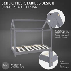 Ml-Design Lit d'enfant 90x200 cm gris clair bois de pin massif style maison avec sommier et matelas*Enfant Lit Enfant