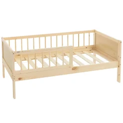 Lit d'enfant 70x140 cm simple naturel en bois de pin avec sommier à lattes sans matelas>Ml-Design New