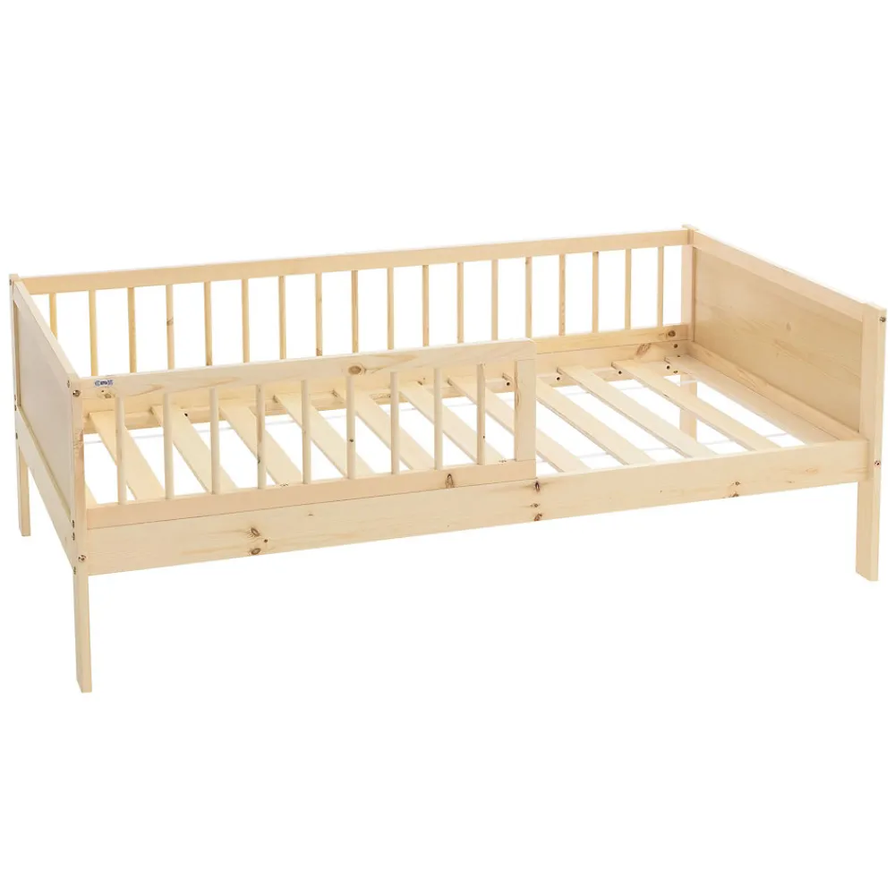 Lit d'enfant 80x160 cm simple naturel en bois de pin avec sommier à lattes sans matelas>Ml-Design Outlet