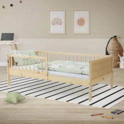Lit d'enfant 80x160 cm simple naturel en bois de pin avec sommier à lattes sans matelas><noscript><img width=