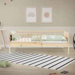 Lit d'enfant 80x160 cm simple naturel en bois de pin avec sommier à lattes sans matelas><noscript><img width=