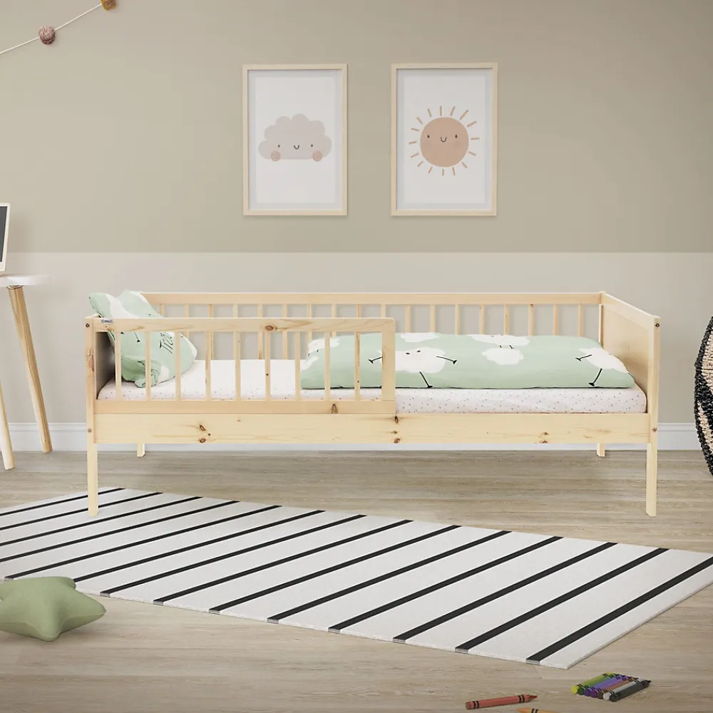 Lit d'enfant 80x160 cm simple naturel en bois de pin avec sommier à lattes sans matelas>Ml-Design Outlet