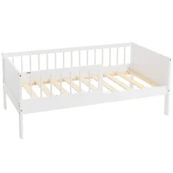 Lit d'enfant 70x140 cm simple blanc en bois de pin avec sommier à lattes sans matelas>Ml-Design Online