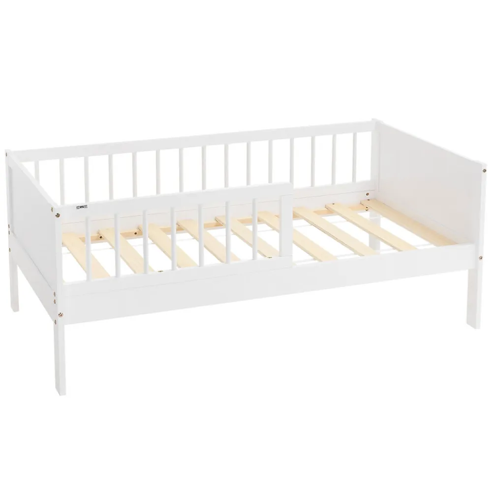 Lit d'enfant 70x140 cm simple blanc en bois de pin avec sommier à lattes sans matelas>Ml-Design Online