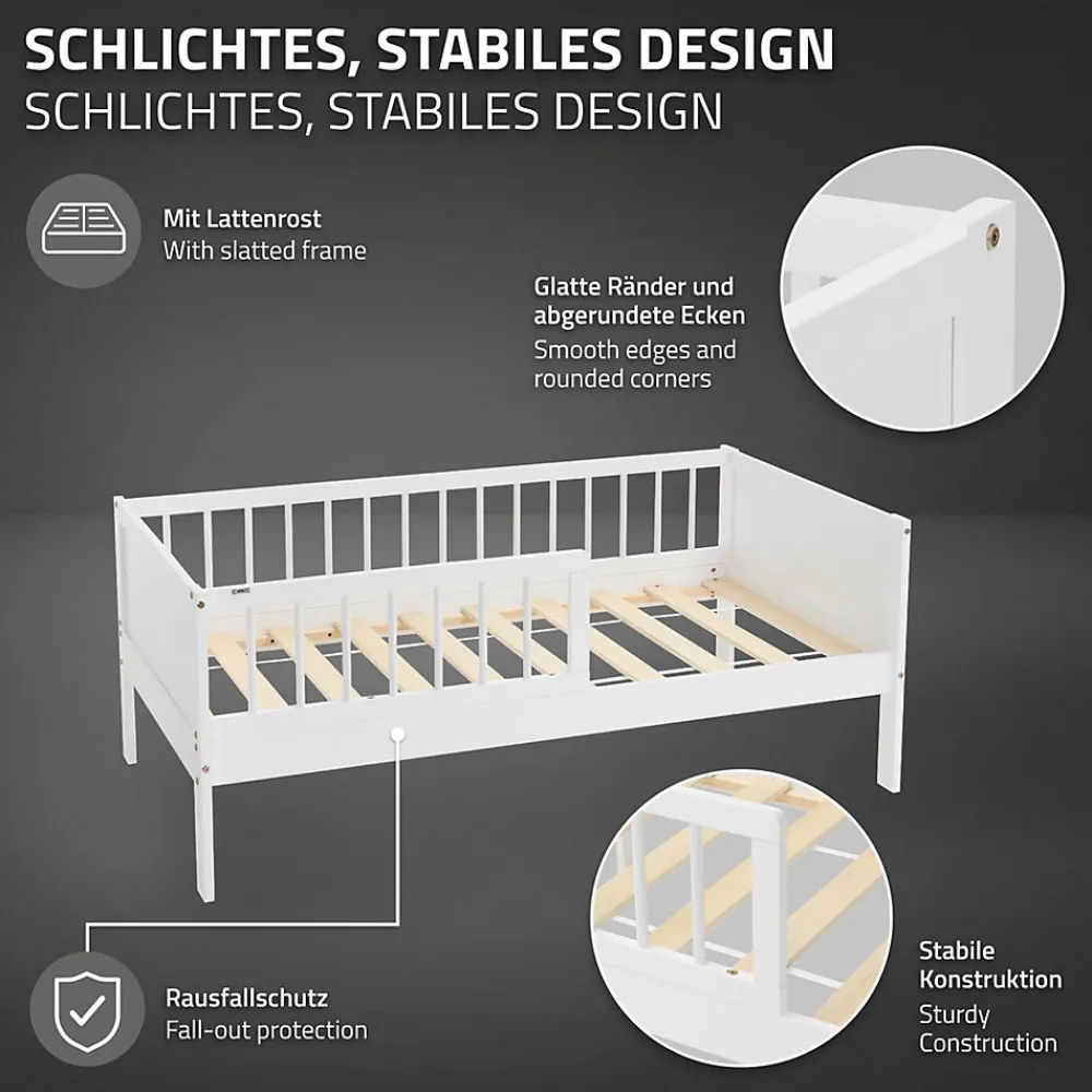 Lit d'enfant 70x140 cm simple blanc en bois de pin avec sommier à lattes sans matelas>Ml-Design Online