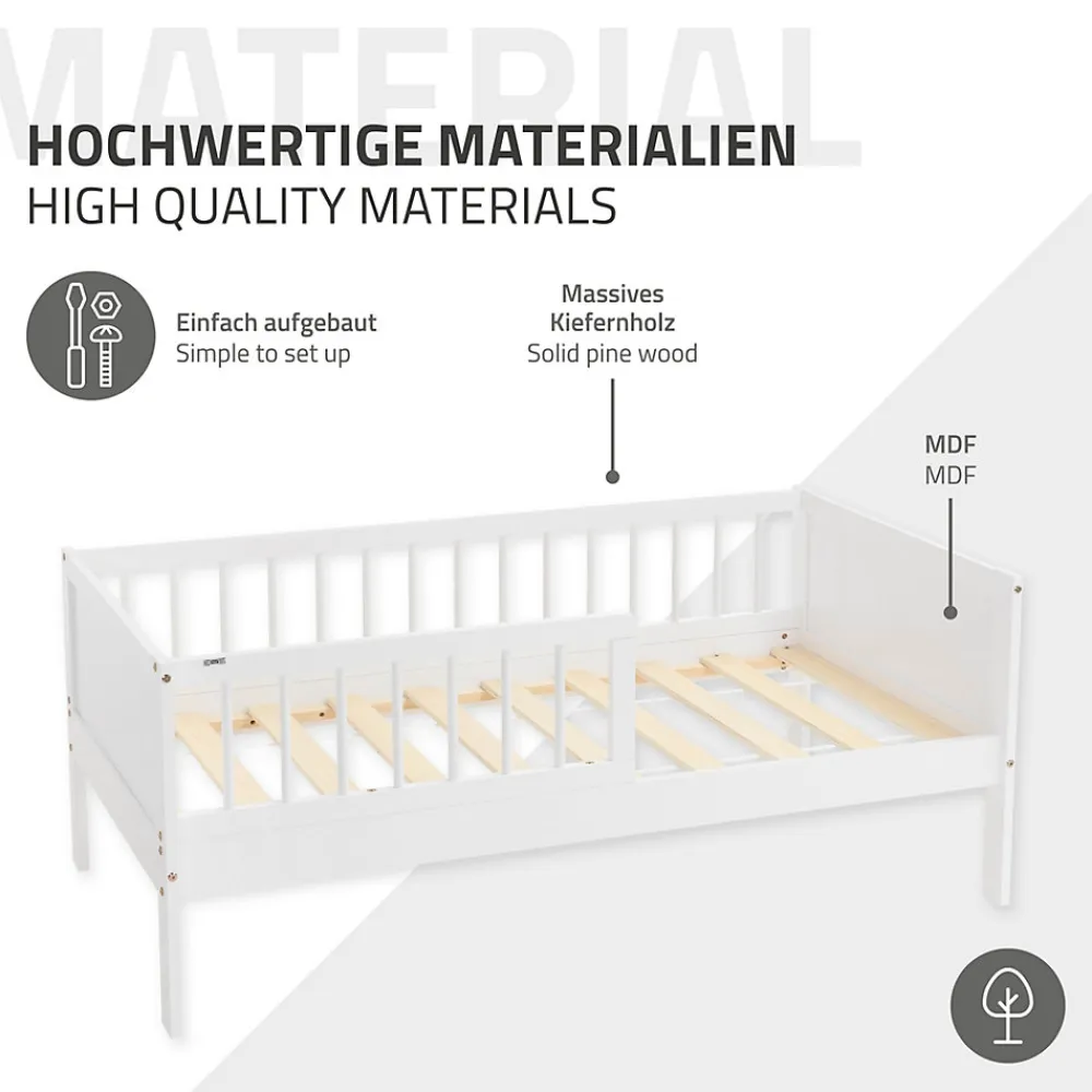 Lit d'enfant 70x140 cm simple blanc en bois de pin avec sommier à lattes sans matelas>Ml-Design Online