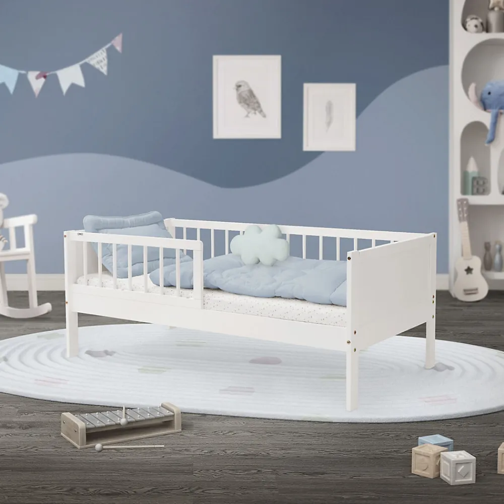 Lit d'enfant 70x140 cm simple blanc en bois de pin avec sommier à lattes sans matelas>Ml-Design Online
