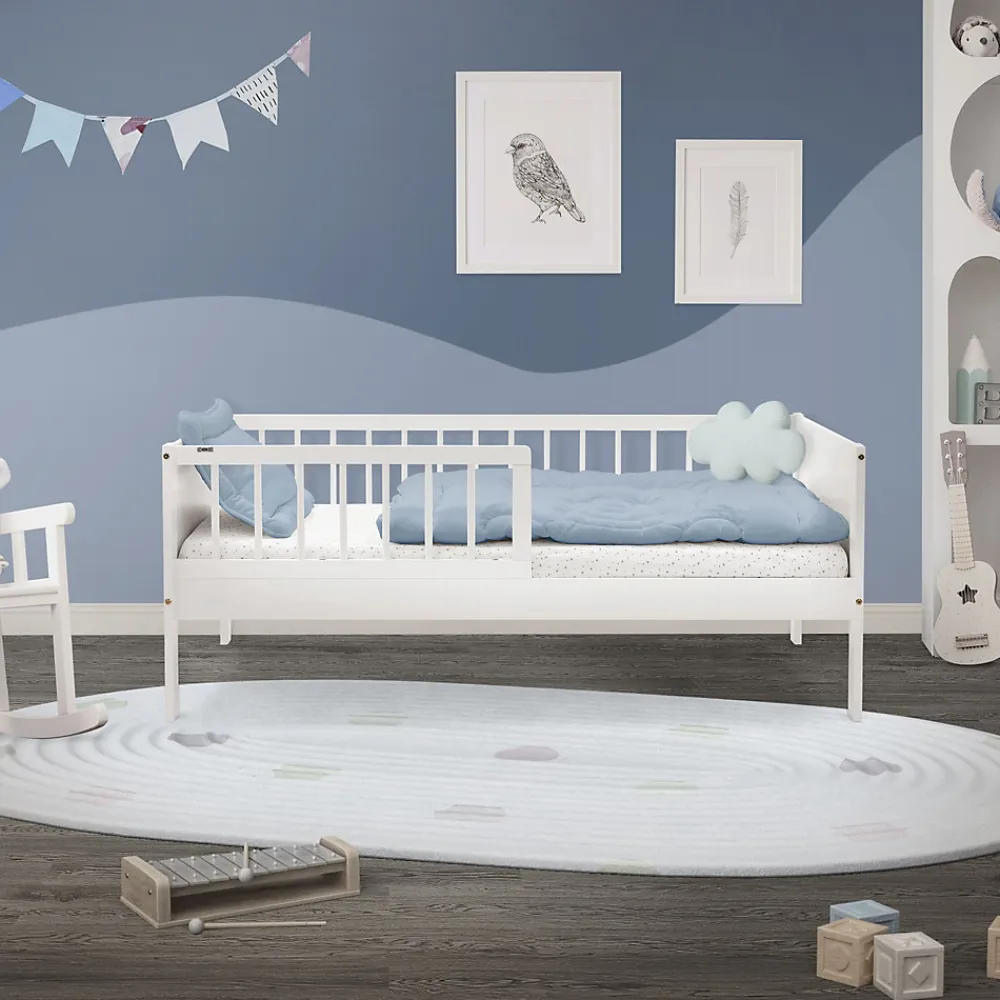 Lit d'enfant 70x140 cm simple blanc en bois de pin avec sommier à lattes sans matelas>Ml-Design Online