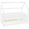 Lit d'enfant 70x140 cm blanc en bois de pin massif style maison avec sommier et matelas>Ml-Design Outlet