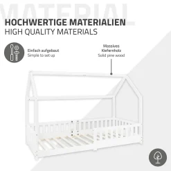 Ml-Design Lit d'enfant 90x200 cm blanc en bois de pin avec toit et sommier protection contre chutes*Enfant Lit Enfant
