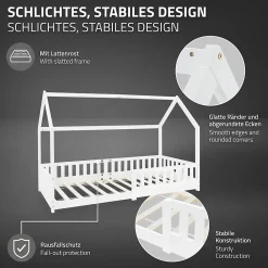 Ml-Design Lit d'enfant 90x200 cm blanc en bois de pin avec toit et sommier protection contre chutes*Enfant Lit Enfant