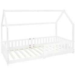 Ml-Design Lit d'enfant 90x200 cm blanc en bois de pin avec toit et sommier protection contre chutes*Enfant Lit Enfant