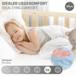 Lit d'enfant 70x140 cm naturel en bois de pin massif style maison avec sommier et matelas><noscript><img width=