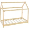 Lit d'enfant 70x140 cm naturel en bois de pin massif structure maison avec toit et sommier>Ml-Design Clearance