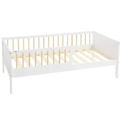 Lit d'enfant 80x160 cm blanc-naturel en bois de pin avec sommier à lattes sans matelas>Ml-Design Hot