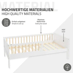 Lit d'enfant 80x160 cm blanc-naturel en bois de pin avec sommier à lattes sans matelas><noscript><img width=