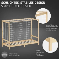 Ml-Design Lit d'enfant 90x200 cm naturel beige bois de pin avec but de football et sommier à lattes*Enfant Lit Enfant