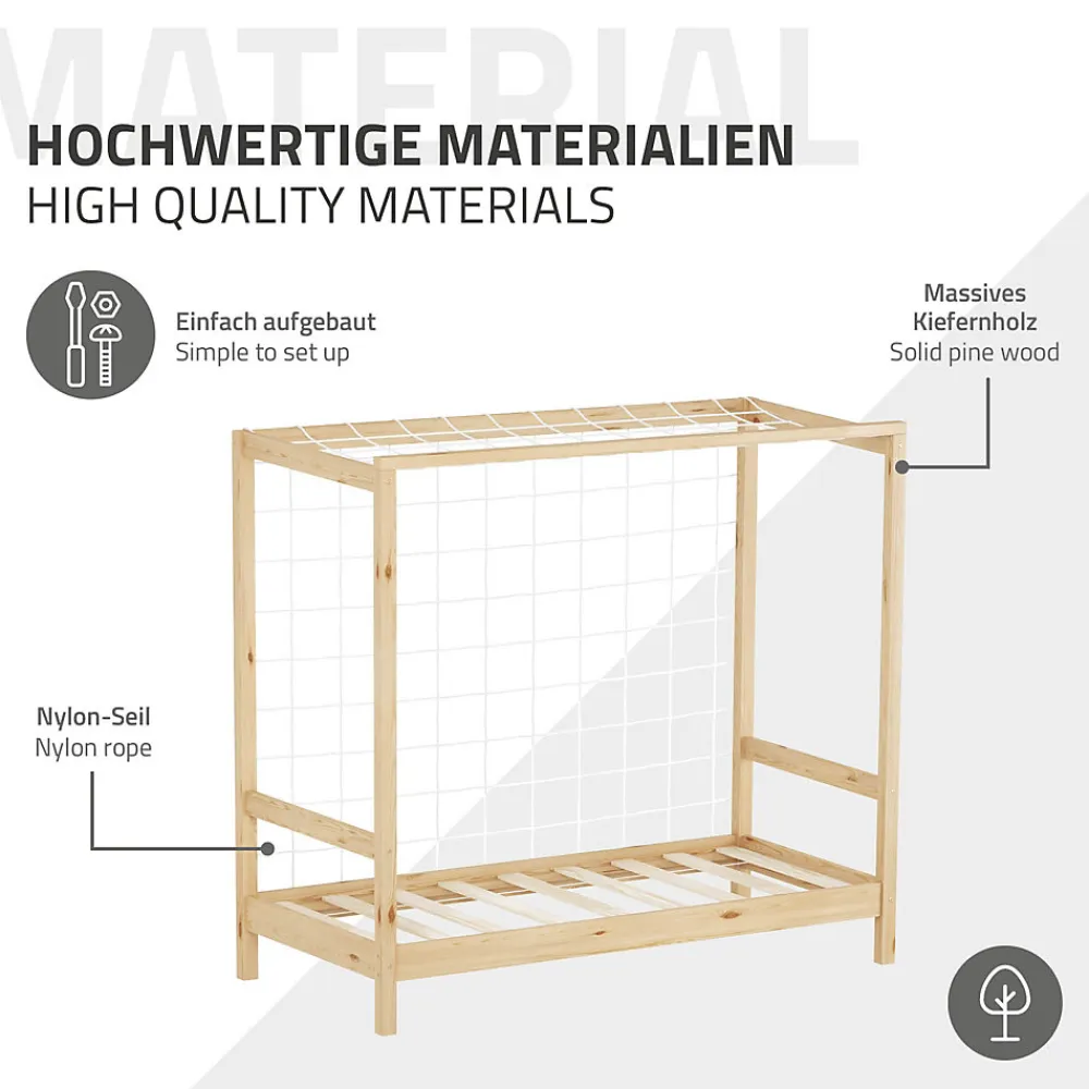 Lit d'enfant 70x140 cm naturel beige bois de pin avec but de football et sommier à lattes>Ml-Design Outlet
