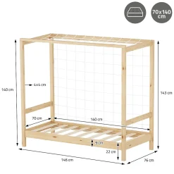 Lit d'enfant 70x140 cm naturel beige bois de pin avec but de football et sommier à lattes><noscript><img width=
