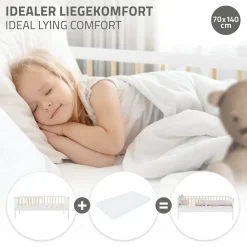Lit d'enfant 70x140 cm blanc-naturel en bois de pin avec sommier à lattes sans matelas><noscript><img width=