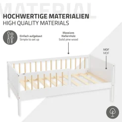 Lit d'enfant 70x140 cm blanc-naturel en bois de pin avec sommier à lattes sans matelas><noscript><img width=