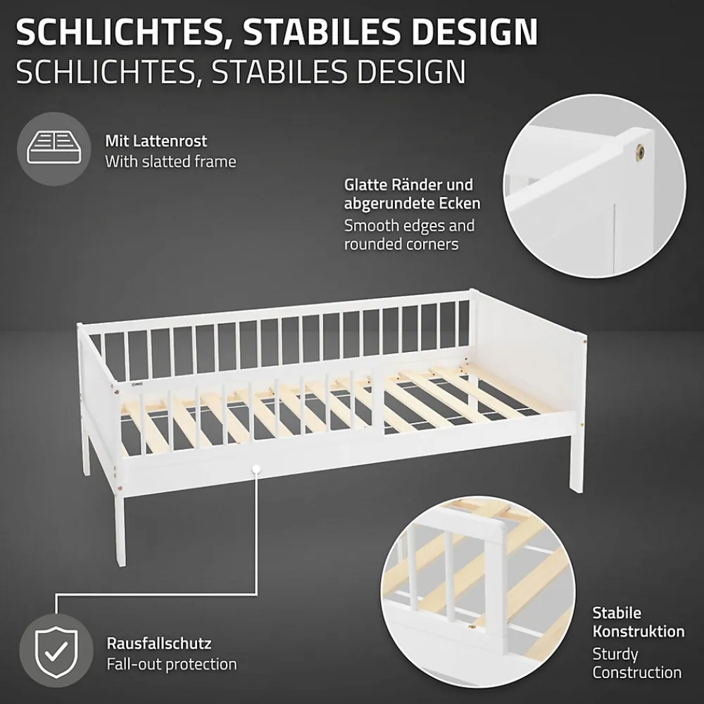 Lit d'enfant 80x160 cm simple blanc en bois de pin avec sommier à lattes sans matelas>Ml-Design Clearance